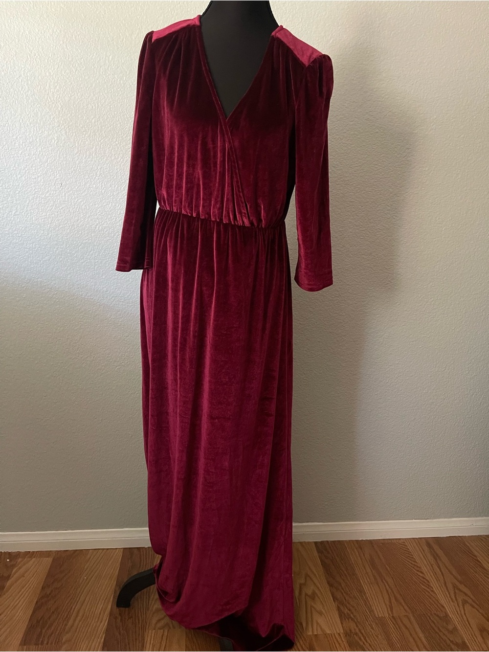 Baltic Born Velvet Wrap Maxi Dress in Burgundy with Pink Accents